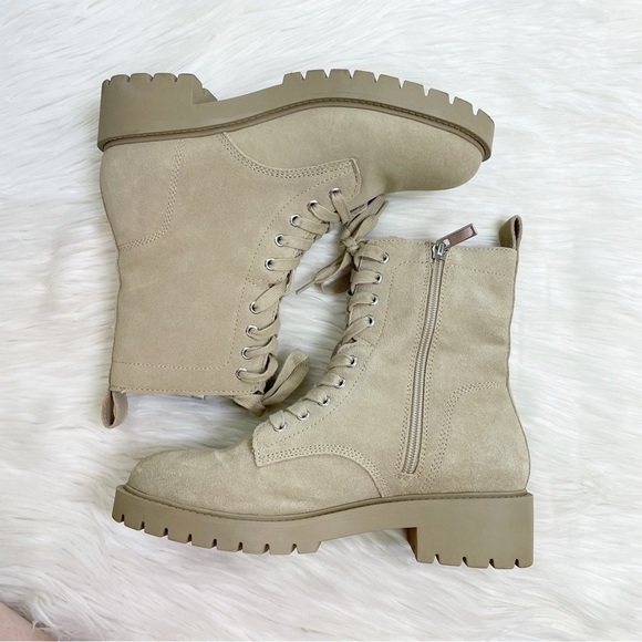 Steve Madden Checker Lug Sole Combat Boot in Taupe Suede Leather Women’s Size 8 - Picture 3 of 10